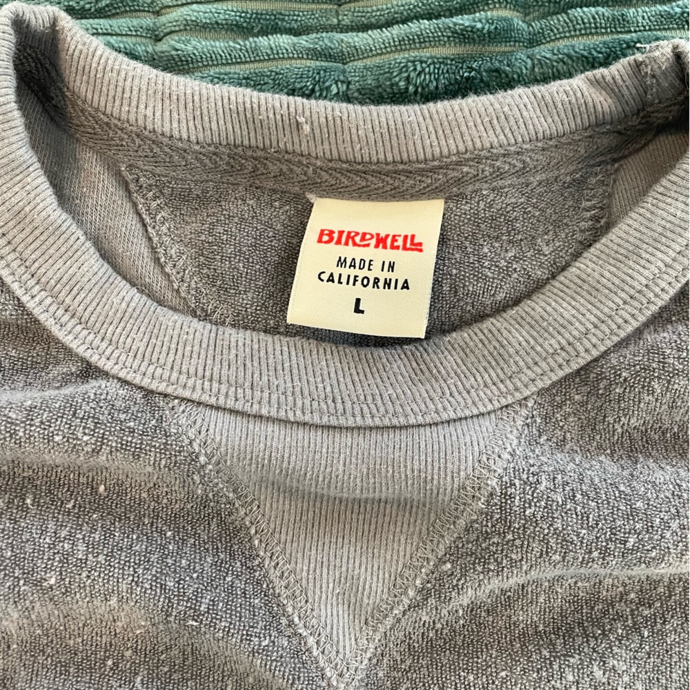 Birdwell Men's Gray Terry Cloth Crewneck Made in USA/Cali. Men’s Large